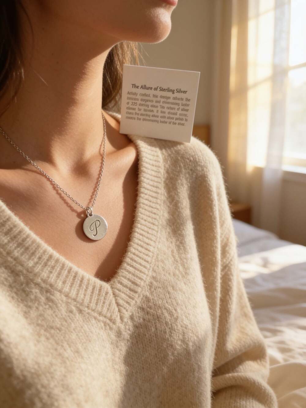 Avon Sterling Initial P Disc Necklace